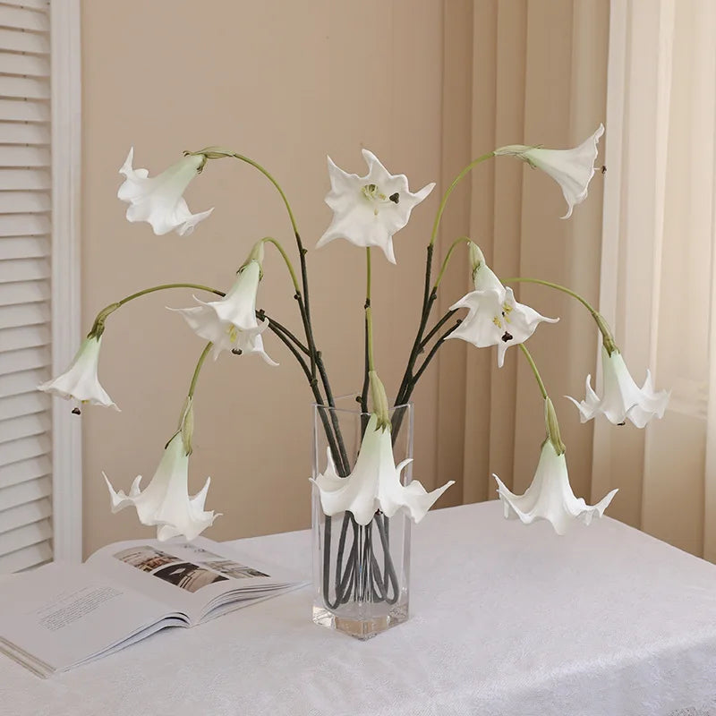 2 Heads pu Artificial Real Touch PU White Pink Datura Stramonium Flower for Table Centerpiece