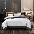 White king Size Embroidery Comforter Cover Luxury Solid Color Wide-brimmed Pillow Cases100% Cotton Bedding Sets