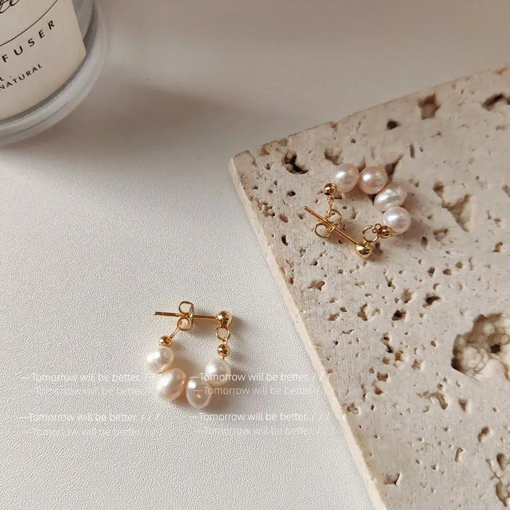 2024 New Collection Freshwater Pearl Design 925 Silver Needle Plated Trendy Vintage 14K Charm Earrings for Women