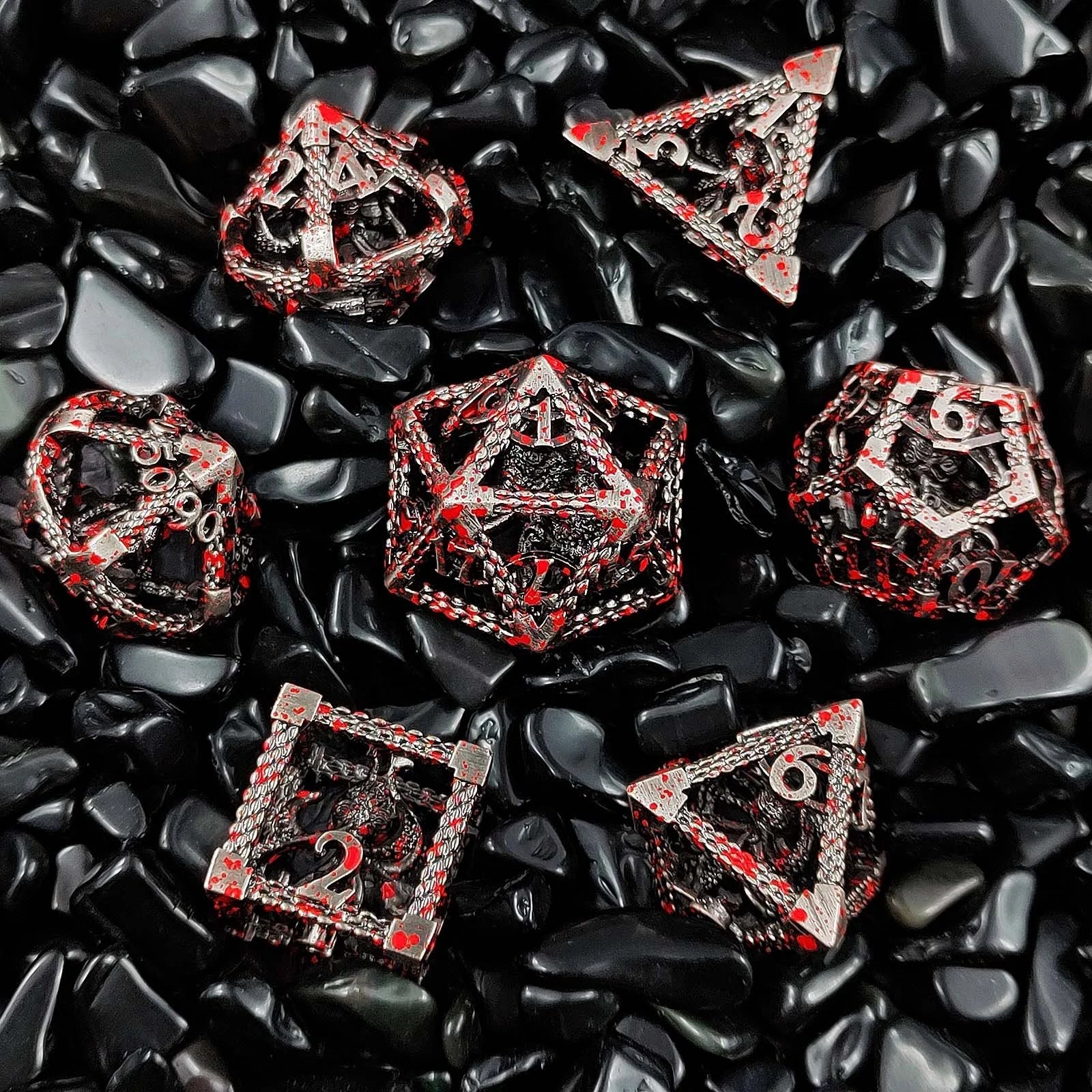 New Devil Cthulhu Blood Octopus Role Playing Game Dice Set Wholesale Polyhedral Hollow DND Metal Dice for Dungeons and Dragons