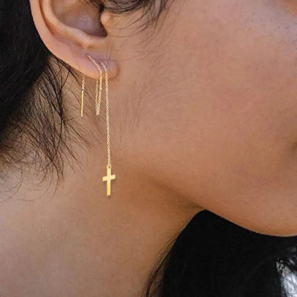 Wholesale Gold Filled 3161 Stainless Steel Mini Cross Chain Charm Jewelry Earrings