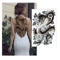 Runzio TB Easy Tatt Waterproof Full Back Tiger Dragon Large Tattoo Stickers Temporary for Back Black 320x480mm Lasting 3-7 Days