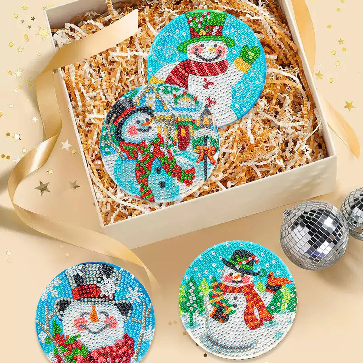 Santa Claus Full Diamond Embroidery Cross Stitch Kit 6pcs DIY Cartoon Diamond Mosaic Christmas Gift Printed on Plastic Coaster MegaBDM