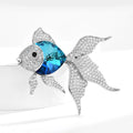 Jachon Luxury Wholesale Silver Plated Brass Fish Brooch Pin Blue Copper Crystal Zircon Brooches for Women