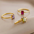 18K Gold Plated Light Luxury  Rectangular Green Zircon Fine Ring Stainless Steel December Birthstone Ring Wholesale Jewelry