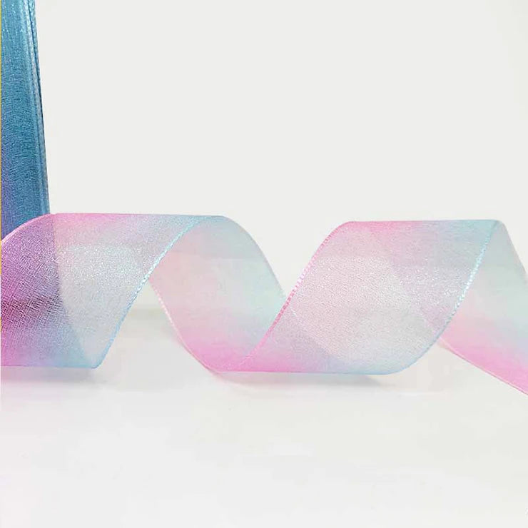 Wholesale 25 mm Double Face Silk Holographic Printing Organza Ribbon Customized Shining for Hair Bows