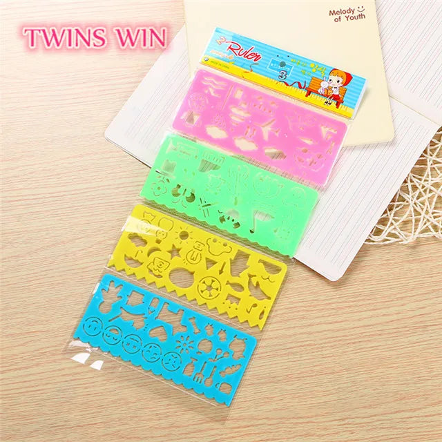 4Pcs/Set Stationery Ruler for Kids Painting Supplies Plastic Graphic Template Geometric Ruler Set Drawing Ruler 266