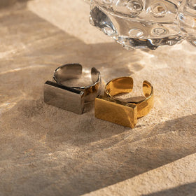 Fashion 18K Gold Stainless Steel Rectangular Block Opening Ring Minimalist Jewelry Support Customized for Men Women