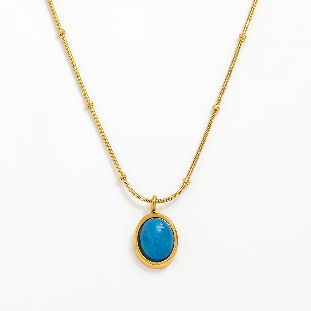 18K Gold Plated Blue Natural Stone Necklace Pendant  Stainless Steel  Necklace Design Jewelry Wholesale JLN0017