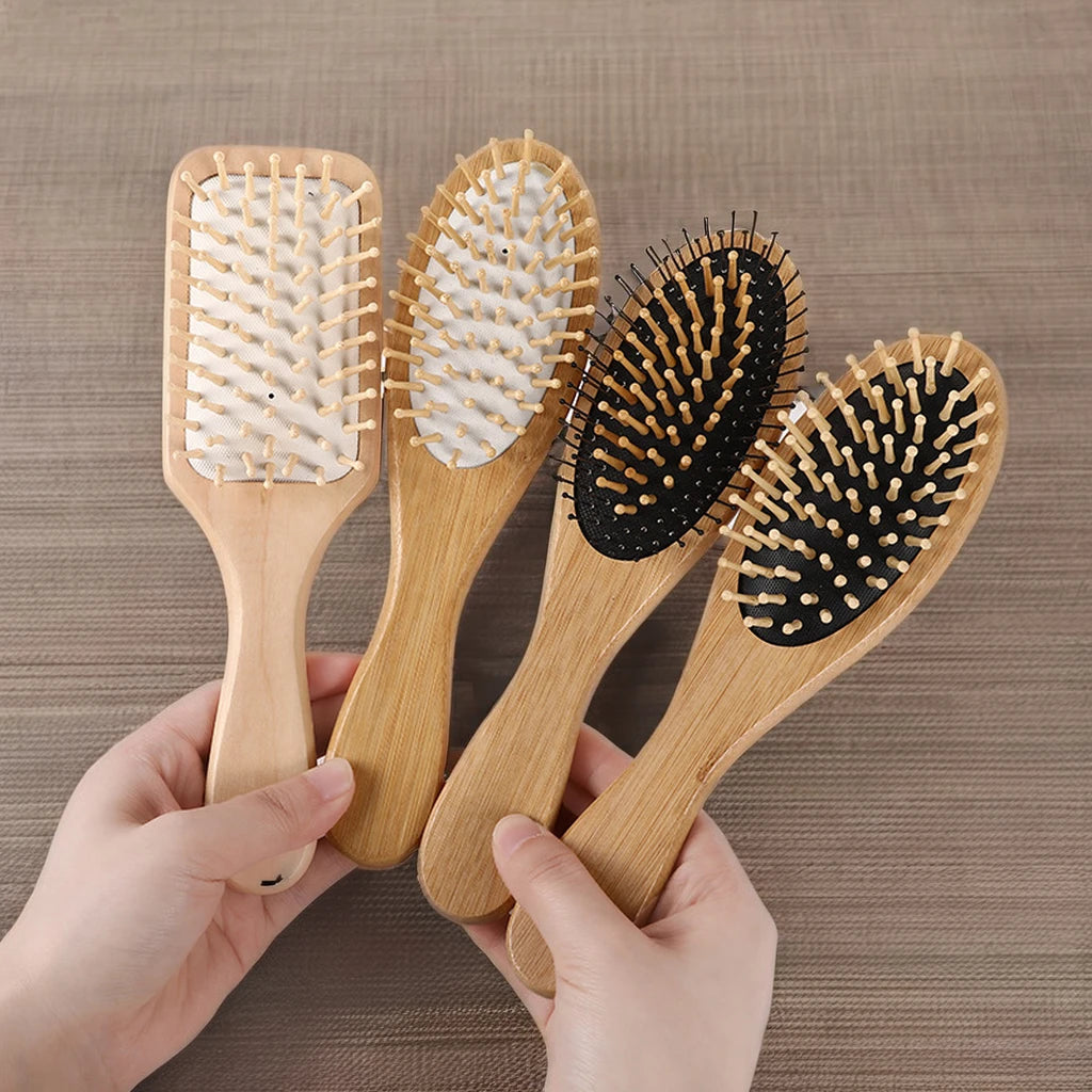 Biodegradable Natural Bamboo Wood Scalp Massage Air Cushion Paddle Hair Comb Detangling Hair Brush