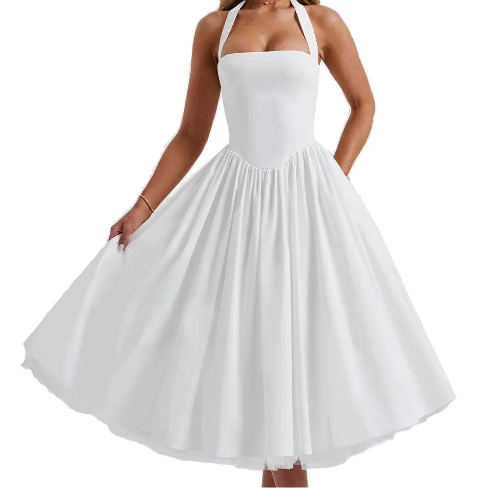 Professional Custom Factory Direct 2026 Metropolitan Prep Womens Midi Woven Casual Dress Solid Color Puff Sleeve Skirt