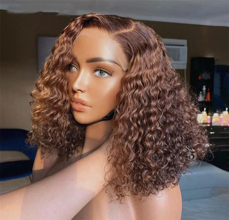 Raw Indian Human Hair Wig Wet and Curly Short Bob HD Lace Front Wigs With Preplucked