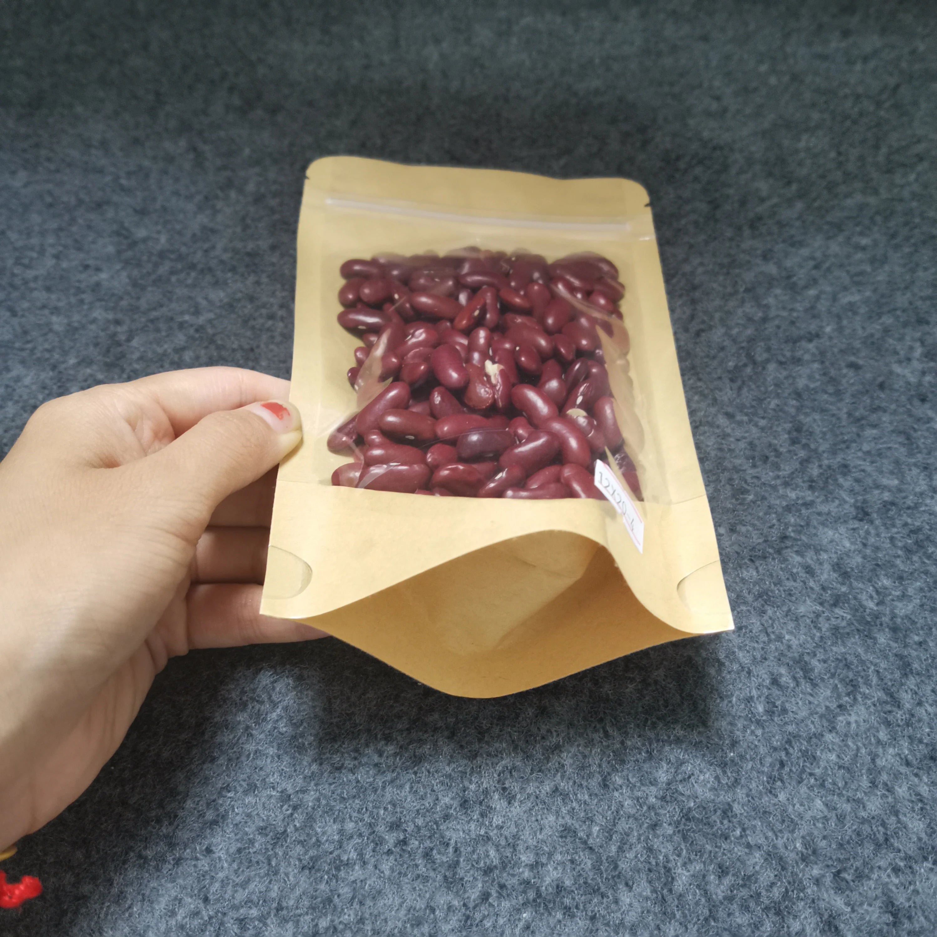 One Side of Kraft Paper the Other Transparent Bag /Food Snack Dried Fruit Nut Bag with Zipper Kraft Paper Transparent Pouch
