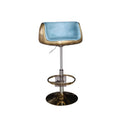 OEM ODM Industrial Antique Brass Vintage Sky Blue Genuine Leather Adjustable Swivel High Bar Chair Metal Base for Workshop