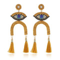 Fashionable and Simple Goddess Earrings Golden Yellow Claw Chain Eyes U-shaped Long Tassel Earrings