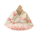 Super Lovely and Fashionable Girl Clothing Set Knitted Coat With 3D Heart Decorations + Tulle Skirt