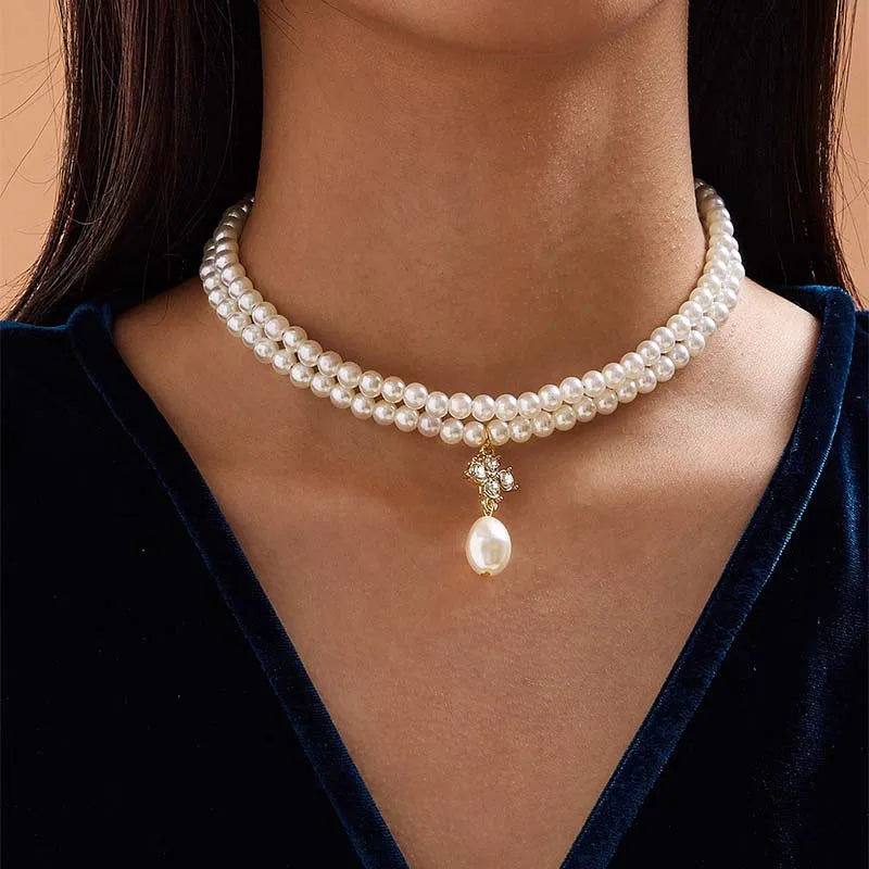 New Arrival Cheap Choker Necklace Temperament  Beaded Necklace Fashion Jewelry Layered Pearl  Necklace for Women Girls