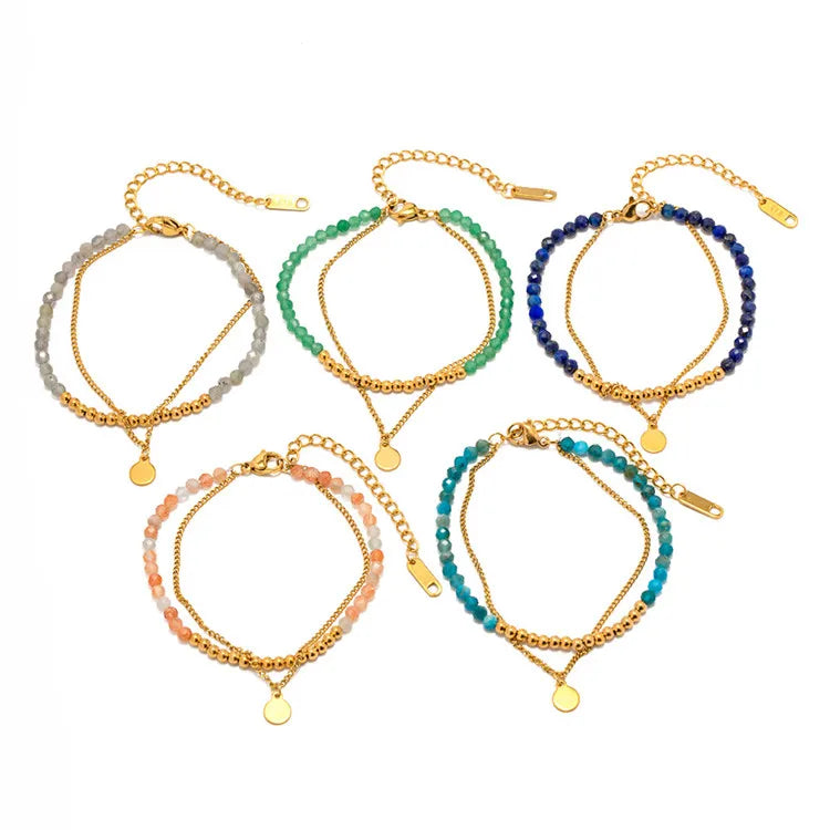 SP Summer Bracelet Non Tarnish Stainless Steel Gold Beads Natural Crystal Stone Beaded Bracelet for Women