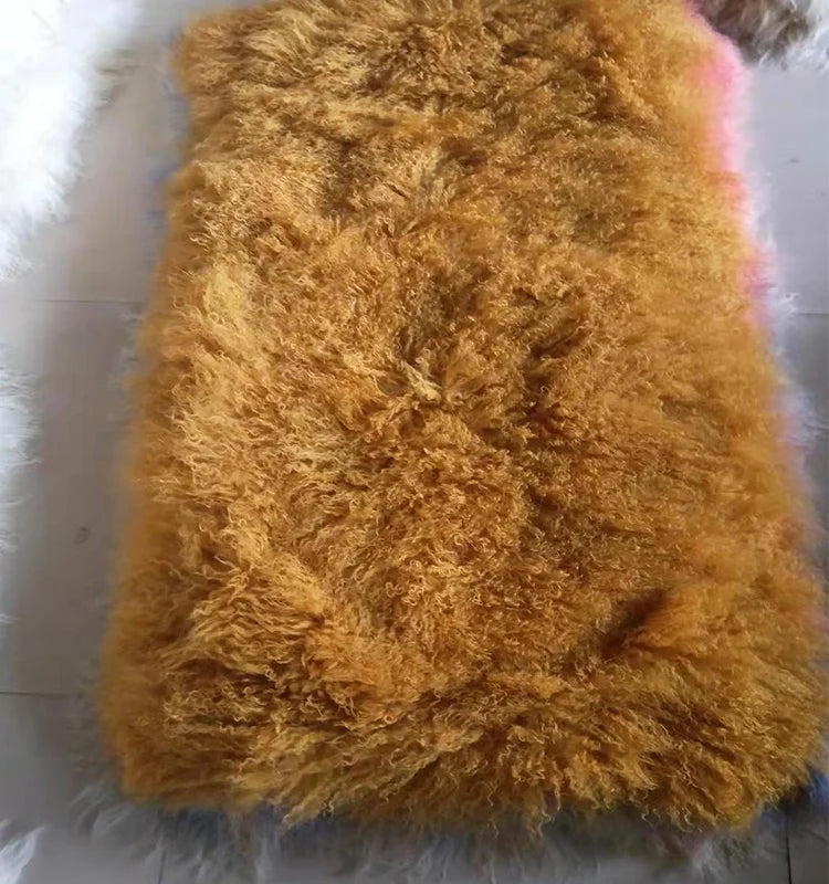 Large Curly Mongolian Lamb Skin Sheepskin with Long Hair Grade a Quality Environmental Protection Durable Carpet Padding