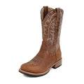 Goodyear Welt Winter Western FashionHigh School Basketball Cheerleading Embroidery Knee-High Genuine Leather Chunky Heel Ladies
