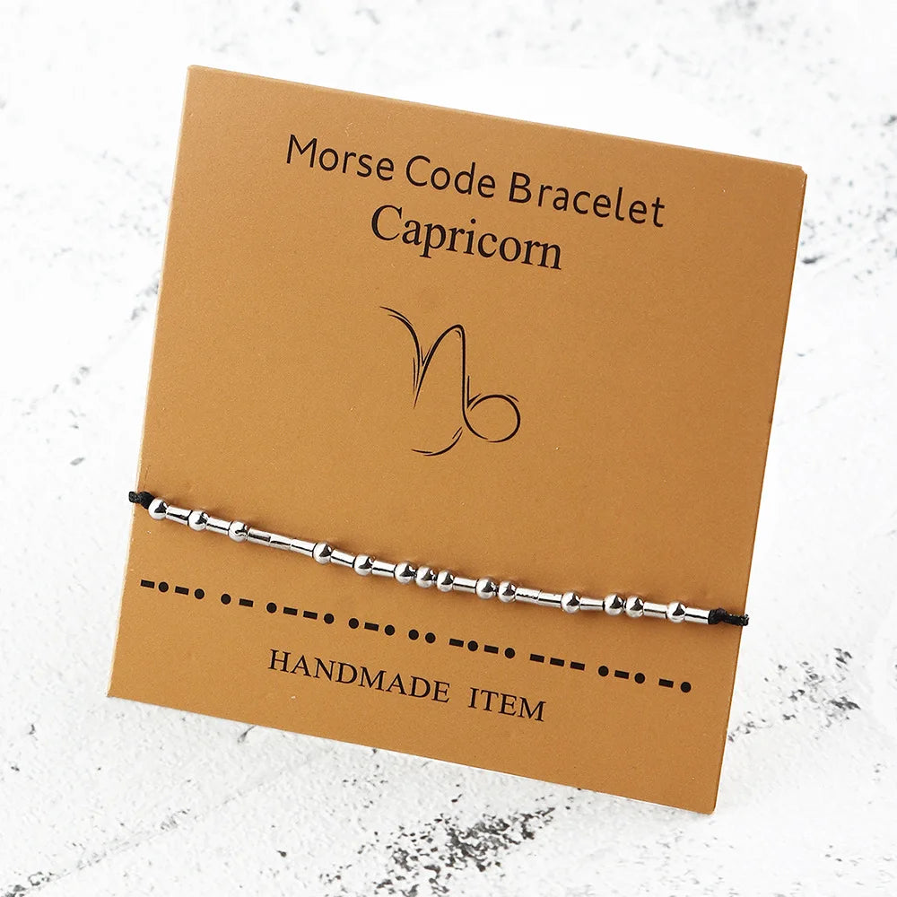 12 Zodiac Morse Code Bracelet Copper Beads Friendship Bracelet Gift for Her