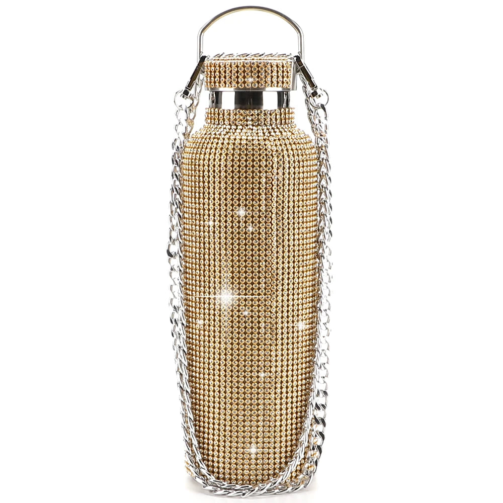 Multiple Capacity Design SS Double Wall Insulated Vacuum Glitter Water Bottle Perfume BOttle Diamond Crystal Water Bottle