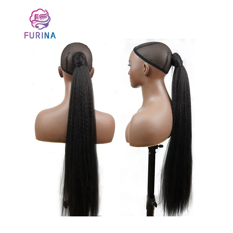 Popular 140g 34inches Possessing Natural Grace Long Style Wrap Around Yaki Fiber Synthetic Ponytails for Women