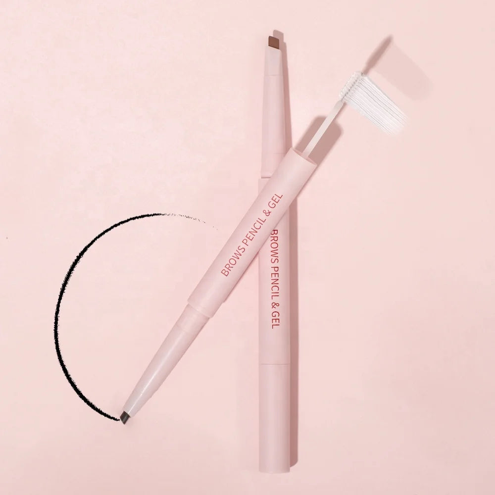 Private Label Cosmetic Makeup Brow Pencil With Eyebrow Gel on the End Custom Logo Vegan Transparent Eye Brow Gel Eyebrow Pencil