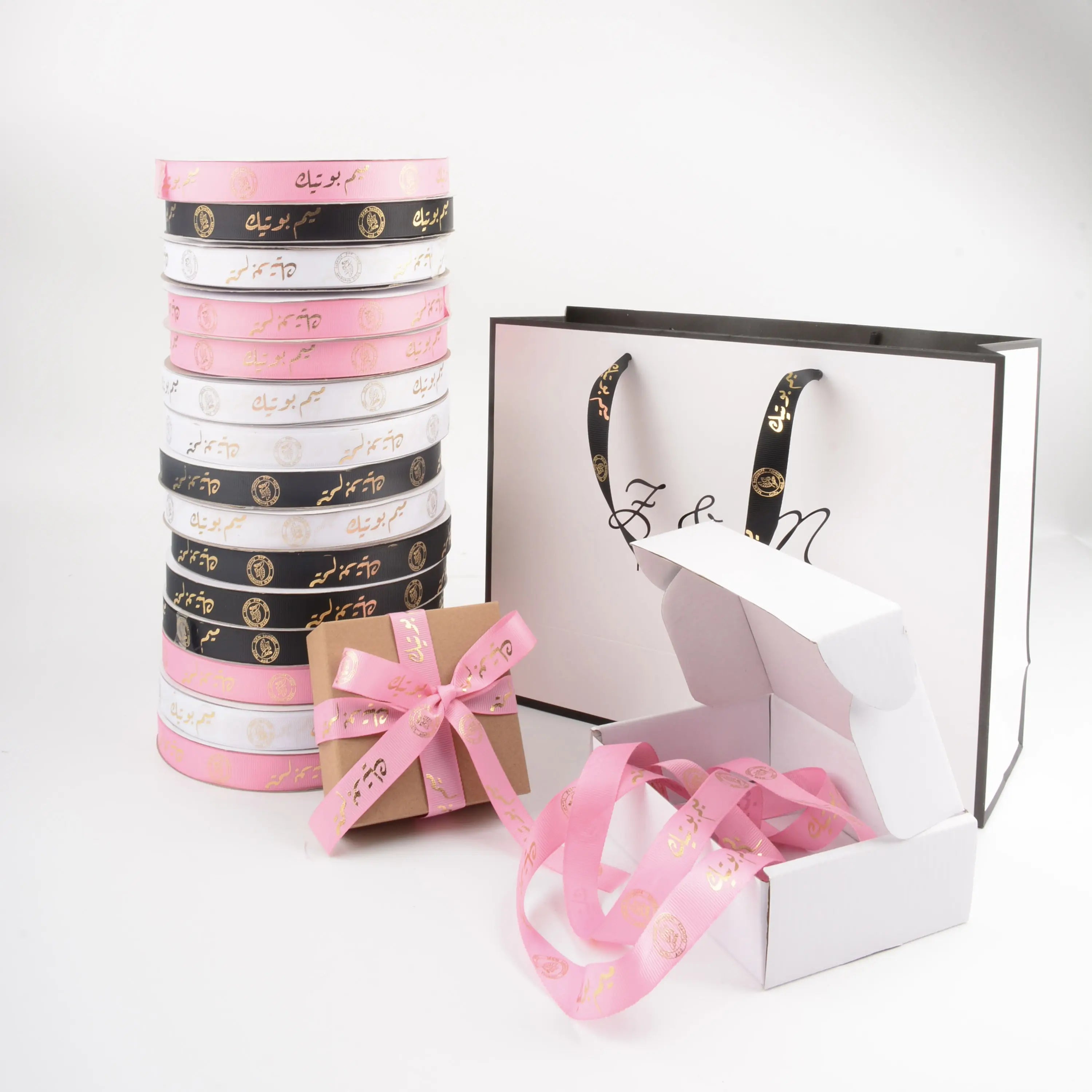 Custom Logo English Ribbon Printed Ribbon Wrap Flower Ribbon Bow Flower Gift Box Cake Bouquet