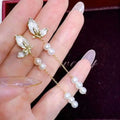 Two-wear Type Silver Ear Pin 18K Gold Plated Brass Butterfly Earrings White AAAA Grade Potato Shape Freshwater Pearl Trendy