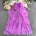 Dress Women's Summer Pleated Design Niche and Unique  Waist Cinching Temperament Big Swing Skirt