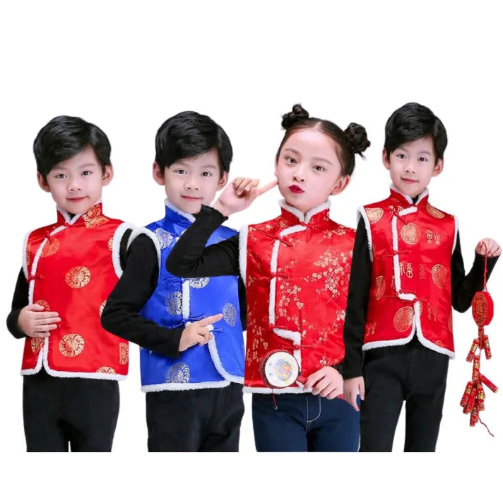 Ecowalson  New Year Tang Suit Traditional Chinese Clothing for KIDS GIRL BOYS Kung Fu Clothes Birthday Party Hanfu Blouse
