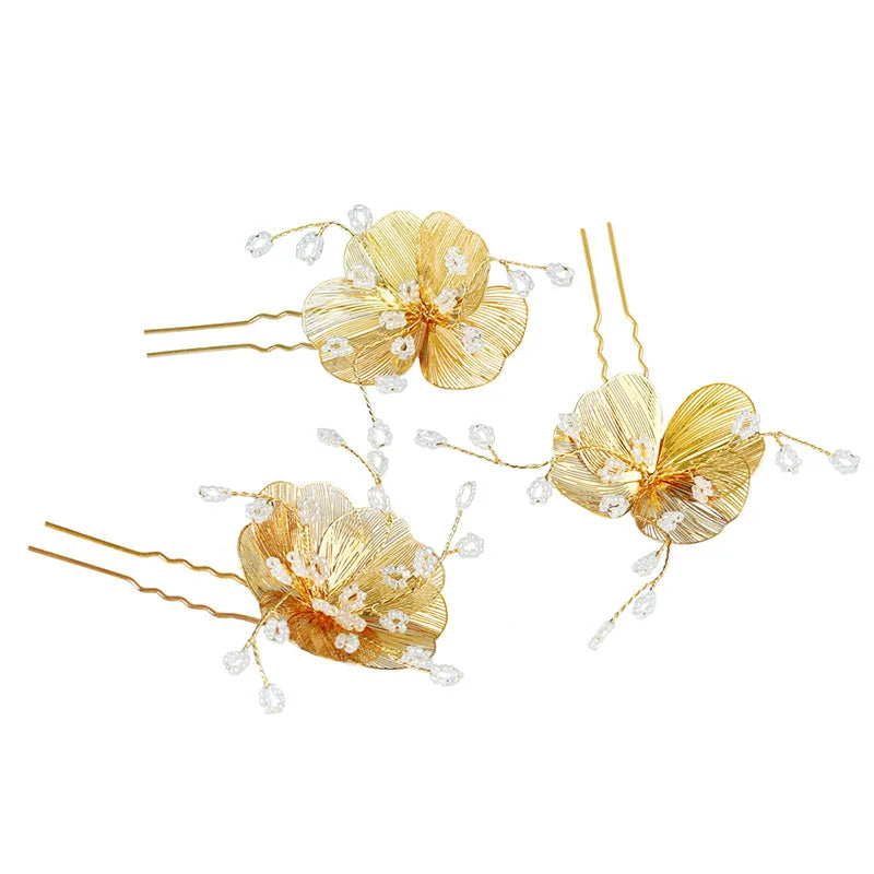 SLBRIDAL Handmade Baroque Style Alloy Flower Simulated Pearl Bridal Hair Pin Wedding Hair Sticker Women Jewelry Hair Accessories