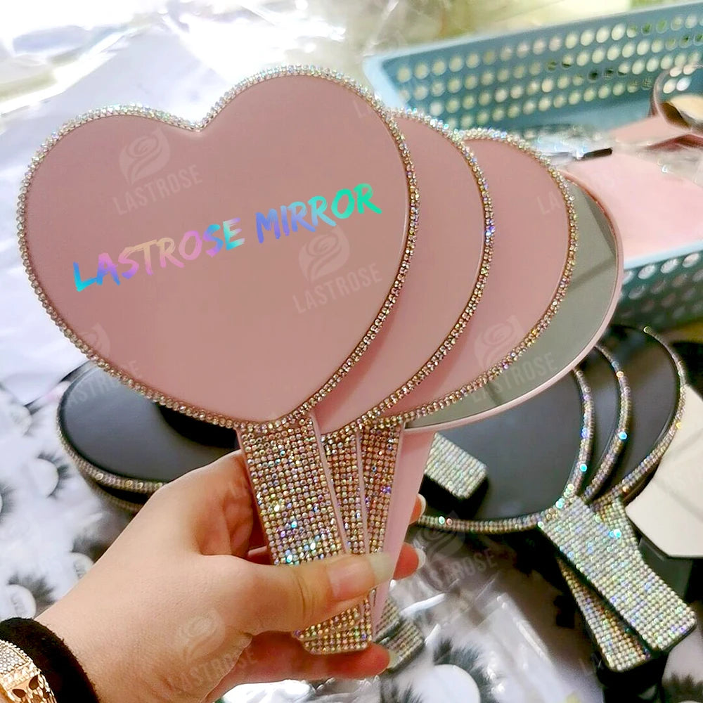 Handheld Mirror square Heart Shape Mirror Wholesale Eyelash Vendor Private Label Mirror With Rhinestone