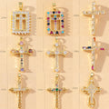 Light Luxury Copper Gold Plated Shiny Multicolor Cubic Zircon Accessories Unique Multi-Style Geometric Gold Cross Pendant