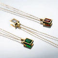 France Luxury 14K Gold Plated Zircon CZ Necklace Retro Stainless Steel Square Multi Color Zircon Necklace Jewelry for Women
