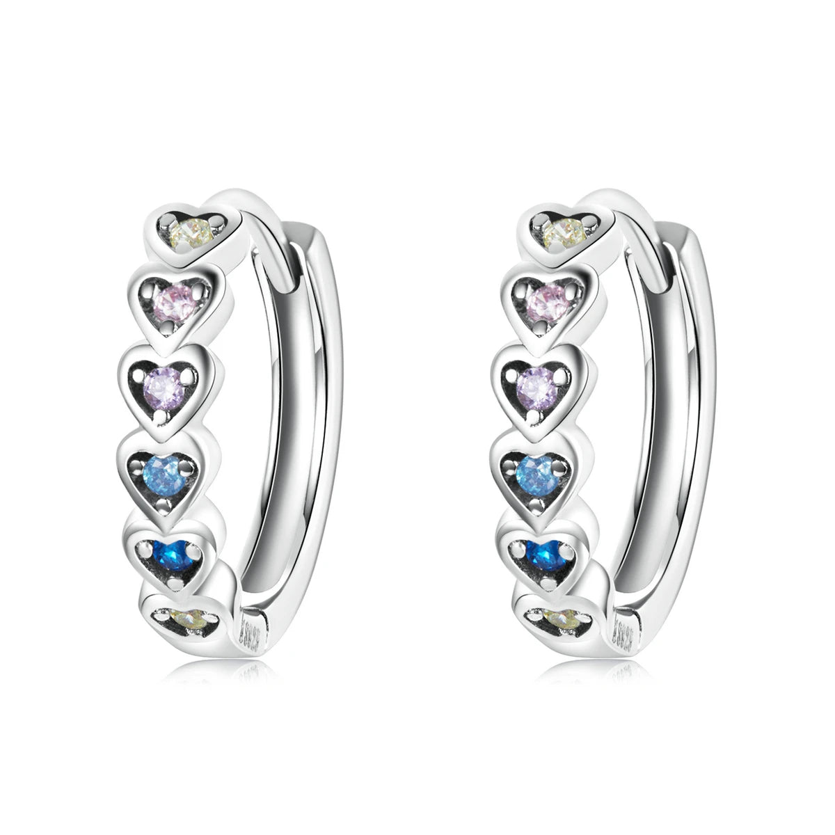 925 Sterling Silver Rainbow Zircon Love Heart Hoop S Earrings Wedding & Engagement Jewelry for Women Fine Jewelry Gift