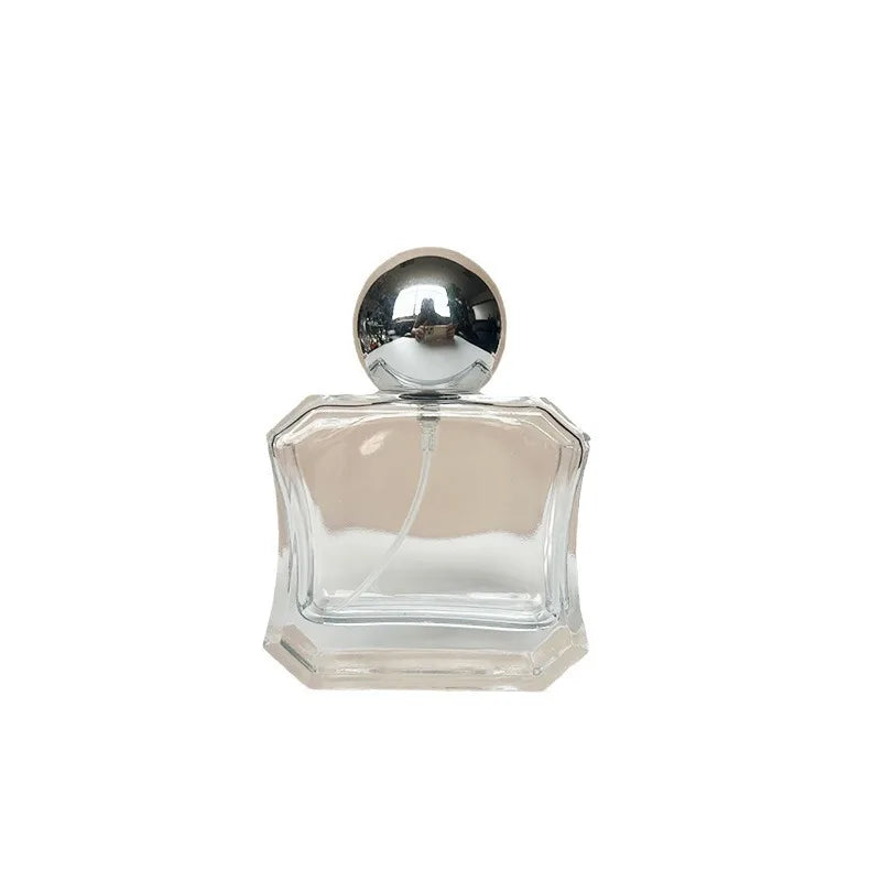 Wholesale   50ml Empty Flat Perfume Glass Bottle Thick Bottom Crimp  Parfum Glass Bottles with Ball Cap