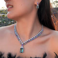 Beautiful Purple Blue Cubic Zircon Crystal Dangle Drop Bridal Wedding Necklace Earrings Party Jewelry Sets for Women