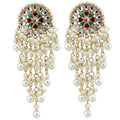 Brass Alloy Zircon Beads Paving Long Abs Pearl Beads Tassel Jumka Indian Traditional Earrings Jewelry Women