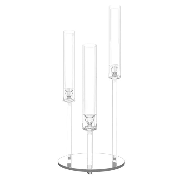 NEW 3 Arms Clear Candlesticks Clear Floor Candle Holders With Round Mirror Base Valentine Party Table Decoration Fit LED Candle