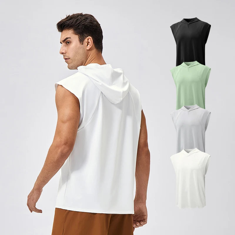 Men's Lightweight Summer Sleeveless Hoodies With Custom Logo Quick Dry Tank Tops Stretch Sleeveless Gym T-shirts