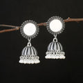 Ethnic Women's Pink Bells Tassel Earrings Classic Palace Dripping Oil Silver Color Round Mirror Drop Earrings Orecchini