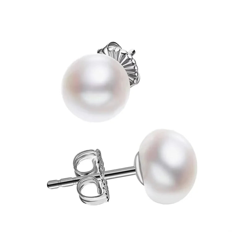 Natural Freshwater 925 Sterling Silver 6-11mm Pearl Classic Stud Earrings Minimalist
