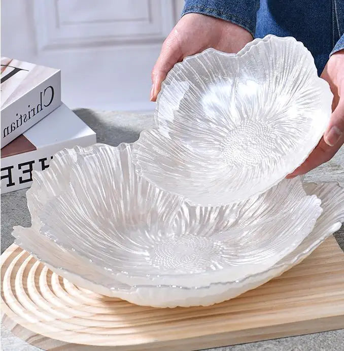 Eco-Friendly Vintage Floral Crystal Petal Bead Glass Charger Plates Elegant Irregular Wedding Fruit Plate Dish