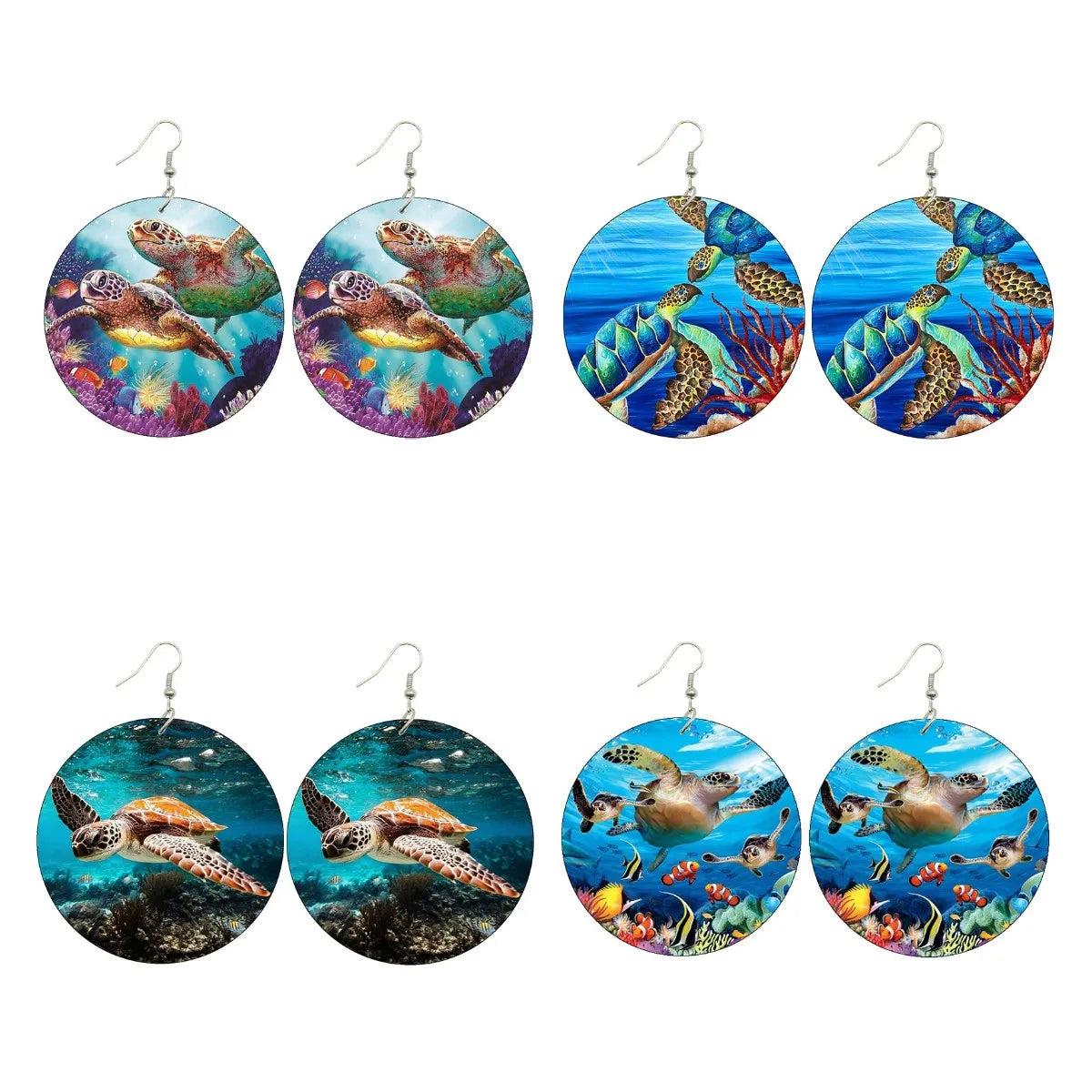 Manufacturer Polynesian Pattern Hawaiian Tropical Reef Fish Coral Hawaii Sea Turtle Pacific Design Natural Wood Drop Earrings