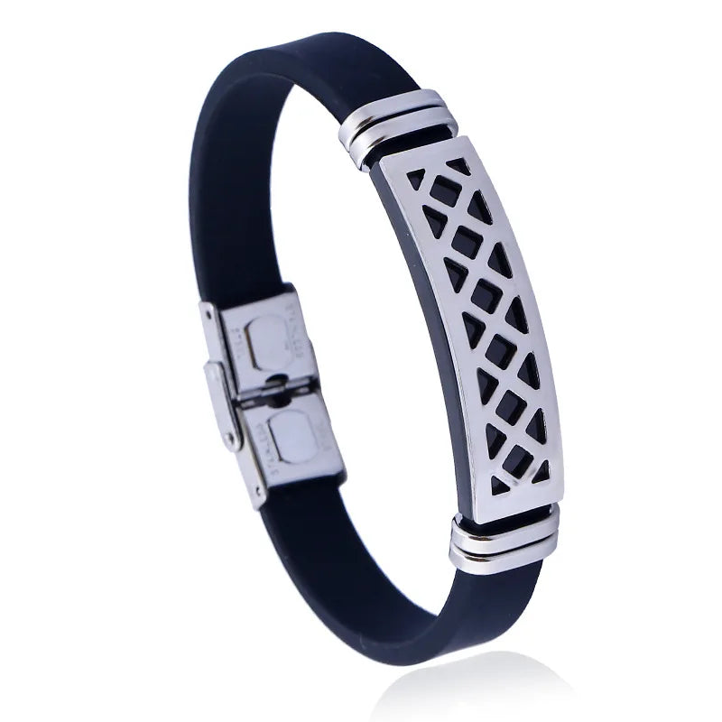 GJB187 Minimalism Fashionable 316l Stainless Steel Wristband Custom Jewellery Rubber Fashion Bracelet with Silicone Hand Band