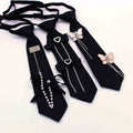 New Korean Style Women's Black Tie College JK No-Knot Bow Tie Rhinestone Bowknot Decor Printed Striped Cross-Border Pattern
