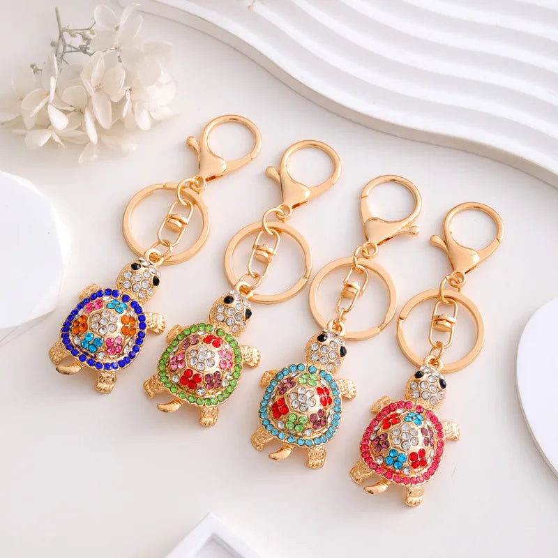 Colorful Turtle Keychain Rhinestone Metal Key Ring Cute Bag Charm Pendant Fashion Animal Keychain Gift for Kids Women