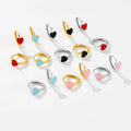 FUAMAY 925 Sterling Silver Red Black Blue Pink Loves Heart Earrings 18K Gold Plated Colorful Enamel Heart Hoop Earrings